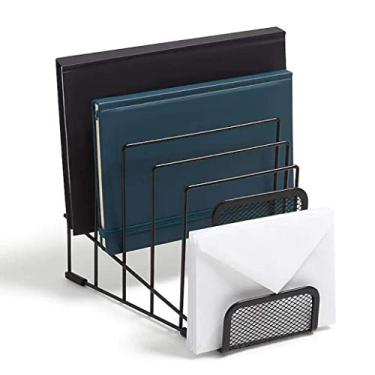 Imagem de 1InTheOffice Separador de arquivos de mesa inclinado de metal, classificador de etapas de malha de arame preto