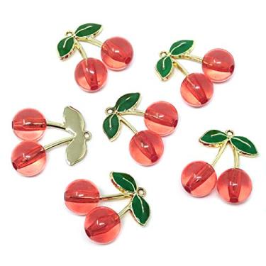 Imagem de Pingentes de cereja vermelho esmaltado da Honbay 6 peças para colares, brincos, pulseiras, chaveiros, etc.