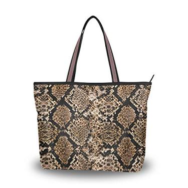 Imagem de Bolsa feminina QMXO com estampa de pele de cobra de animais, bolsa de ombro para compras com alça superior de grande capacidade