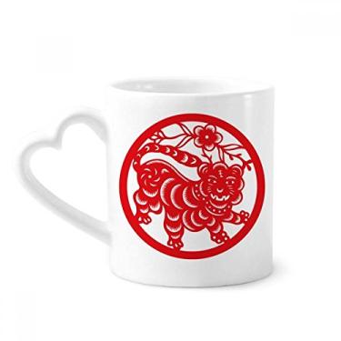 Imagem de Caneca de arte do zodíaco com corte de papel Tigre Animal China Café Cerâmica Copos Copo de Coração de Vidro
