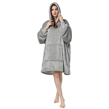 Imagem de Cobertor de vestir com capuz, cobertor grande, moletom feminino, pulôver, manga com capuz, super macio, quente, confortável, cobertor grande para homens cinza, Grey