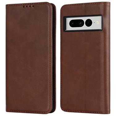 Imagem de YINGDAFENG Capa carteira para Google Pixel 7Pro, capa flip magnética de couro PU com slots para cartão função de suporte e proteção da câmera à prova de choque TPU interno, marrom