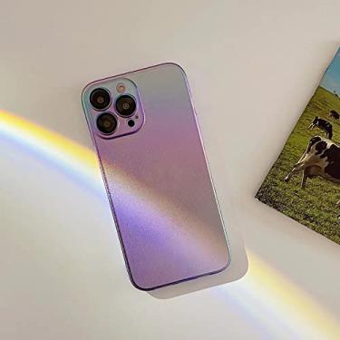 Imagem de Proteção de lente de vidro capa dura para iphone 13 12 pro max ultra fino fosco colorido aurora capa traseira, roxo, para iphone 13