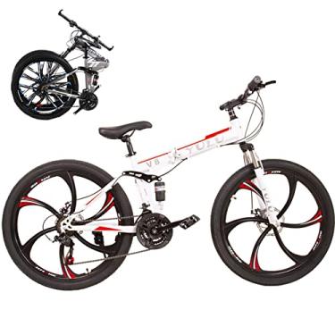Imagem de Bicicleta dobrável portátil para adultos bicicletas dobráveis para adultos bicicleta de montanha dobrável com garfo de suspensão engrenagens de 66 cm bicicleta dobrável bicicleta da cidade moldura de aço de alto carbono, branca/6,27