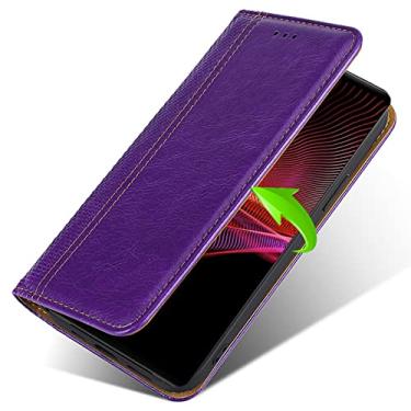 Imagem de DENSUL Capa de couro para Sony Xperia 5 IV, capa carteira slot para cartão flip suporte magnético proteção contra queda capa fólio, roxo