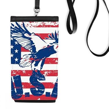 Imagem de Bolsa para celular com bandeira da América Haliaeetus leucocephalus Eagle bolso preto