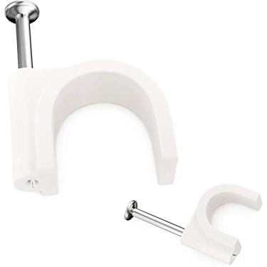 Imagem de Prendedores de cabo de grau profissional com unhas de aço de 4 mm a 14 mm e suportes de arame e tachas. Clipes de plástico duráveis e resistentes a UV ajudam a organizar coaxiais, Ethernet, Cat5, Cat6 e outros cabos., 4, 14mm, white cable clips