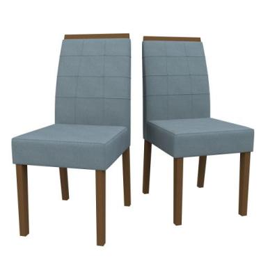 Imagem de Kit 2 Cadeiras Para Mesa De Jantar Isis Amendoa/Azul New Ceval