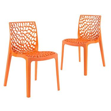 Imagem de Loft7, Kit Conjunto 2 Cadeiras Gruvyer, Polipropileno com Encosto Versátil para Sala de Jantar Cozinha Bar Jardim Varanda Cafeteria Shopping Salão de Festas, Laranja