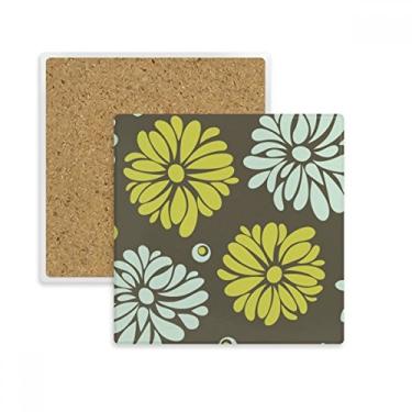 Imagem de Porta-copos quadrado de flor de crisântemo amarelo flor porta-copos caneca suporte subplaca pedra isolante
