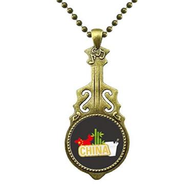 Imagem de DIYthinker Colar China Map Bamboo Yellow China Town Colar Antique Guitar Jewelry Music Pendant