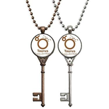 Imagem de OFFbb-USA Constellation Fate Birthday Celebration Taurus Key Necklace Pendant Jewelry Couple Decoration
