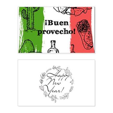 Imagem de Desenho do México Bandeira de Culinária Cactus Redonda Ano Novo Cartão de felicitações Mensagem de Abençoamento Presente