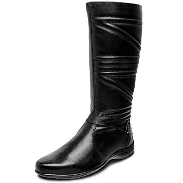 Imagem de Bota Rasteira Pierrô conforto cano longo detalhes couro boi Cor:Preto;Tamanho:34;Genero:Feminino