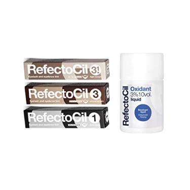 Imagem de Refectocil Pacote Trio [Marrom claro, marrom natural e preto puro] Tinta para cabelo creme e oxidante Refectocil 3% 10 Volume líquido 96 g
