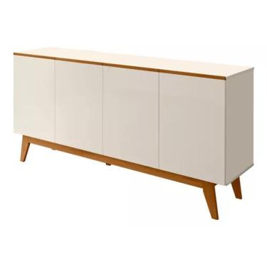 Imagem de Aparador Armário Buffet Ares Lux 4 Portas C/ Base Em Madeira Off White