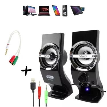 Imagem de Caixa Caixinha de Som Portatil USB P2 PC TV Celular Notebook 12w Rms + Adaptador