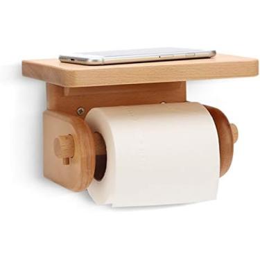 Imagem de Prateleira De Armazenamento De Rolo De Papel Higiênico Creative Banheiro Suporte De Papel Higiênico Toalheiro De Papel De Madeira Rack De Parede Toalheiro De Papel Suporte De Papel Higiênico/papel