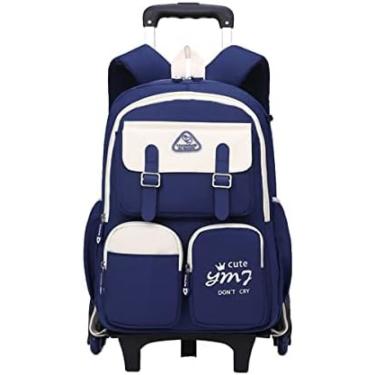 Imagem de Mochilas Escolares Para Meninos Grils Com Rodas, Mochila Para Crianças Em Idade Escolar, Bagagem Com Rodas Mochila Infantil Carrinho À Prova D'água Com Rodinhas,Azul,45 * 32 * 22cm,Hilarious123