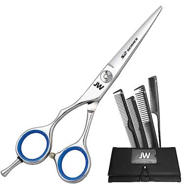 Imagem de JW S2 Tesoura de cabelo profissional e 6 peças Conjunto de pente de carbono profissional (15,24 cm mão esquerda)