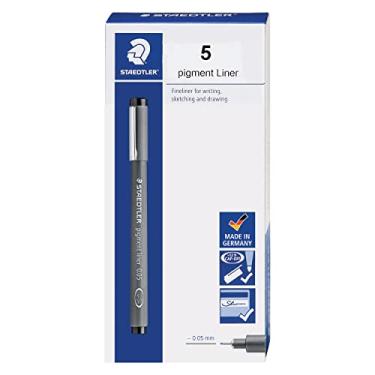 Imagem de STAEDTLER Forro de pigmento, caneta Fineliner para desenho, desenho, diário, 0,05 mm, preto, caixa com 5 canetas, 308 0059M