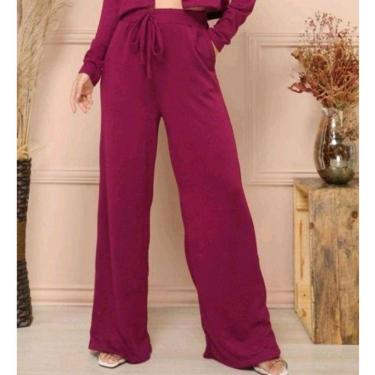 Imagem de Calça feminina pantalona bolsos lateral tecido lanzinha modelo básico