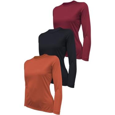 Imagem de Kit 3 Camisetas Feminina Skube Com Proteção UV 50+ Dry Fit Segunda Pele Térmica Tecido Termodry Manga Longa - Preto, Laranja, Vermelho - PP