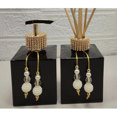 Imagem de Kit Lavabo Porta Sabonete Líquido Aromatizador Difusor-Jogo de Organizadores Para Banheiro-Dispenser-Preto e Dourado Strass-Luiggi Presentes®