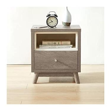 Imagem de Mesa de cabeceira de madeira cinza, mesa de cabeceira moderna de 48 cm de altura com gaveta para quarto, sala de estar, gaveta de cabeceira