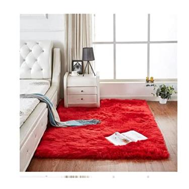 Imagem de Tapete Sala Quarto Tapete de lã artificial de pelúcia tapete retangular para sala de estar Tapetes de Área (Color : Red, Size : 60 * 150)