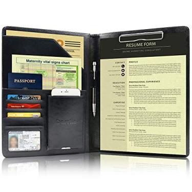 Imagem de Capa de couro com zíper da Darolin para portfólio com [alça escondida] e [painel], organizador de portfólio para conferência de negócios, pasta para notebook, bolsa de portfólio, Preto, Classic