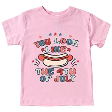 Imagem de Tops cropped para meninas 12-14 Dia da Independência camiseta humorística com estampa de cachorro-quente para meninas 4t camisetas de manga curta, Rosa, 13-14 Years