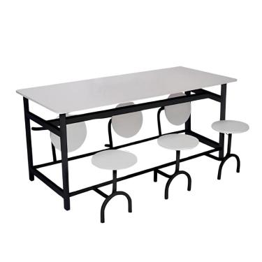 Imagem de Mesa Refeitorio 180X80x80 6 Lugares Com Banco Retratil Branco
