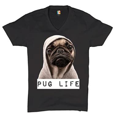 Imagem de Camiseta divertida Pug Life com gola V paródia de gangsta hipster humor cachorro animal de estimação novidade masculina, Preto, G