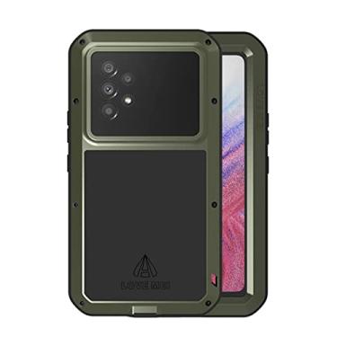 Imagem de LOVE MEI Compatível com Samsung Galaxy A53 Capa de metal resistente, de grau militar, armadura de alumínio híbrido, metal + silicone com protetor de tela integrado para esportes ao ar livre (verde)