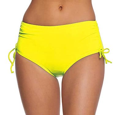 Imagem de Biquíni feminino de cintura alta, parte inferior lateral, franzido e amarrado, tanquíni, roupa de banho, Amarelo, GG