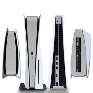 Imagem de Película protetora lateral para PS5 Disk Edition padrão de fibra de carbono adesivo adesivo para console PS5 Skin Sticker (cinza)