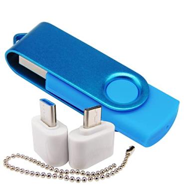 Imagem de Pen Drive USB de 4 GB com 1 adaptador OTG (micro USB) e 1 adaptador tipo C (USB-C) para celular (azul)