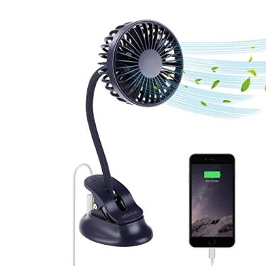 Imagem de Mikikin Mini ventilador pequeno com encaixe, portátil, usb, operado por bateria, recarregável, silencioso, pessoal, mesa, carrinho de bebê, 3 velocidades, pescoço flexível, ótimo para cama,
