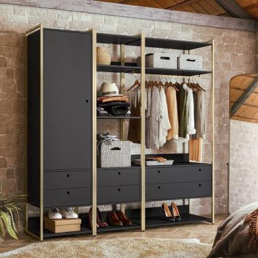 Imagem de Closet Industrial Olivar 1 Porta 6 Gavetas Preto - Olivar Móveis