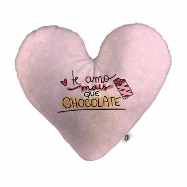 Imagem de Almofada Coração Pelúcia Te Amo Mais Que Chocolate Namorados Tamanho:M