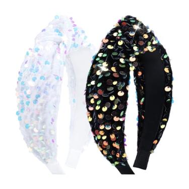 Imagem de Lanmerry 2 faixas de cabelo femininas de lantejoulas com nó de glitter para meninas