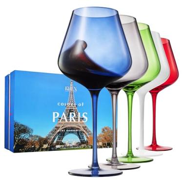 Imagem de Taças de vinho coloridas da Colors of Paris France, conjunto de taças de vinho coloridas Art Déco, 590 ml e linda caixa de presente | Conjunto de 5 | Viajante, Explorador, Presentes franceses para