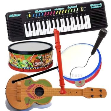Imagem de Kit Teclado Infantil Tambor Violão 7 Brinquedos Microfone