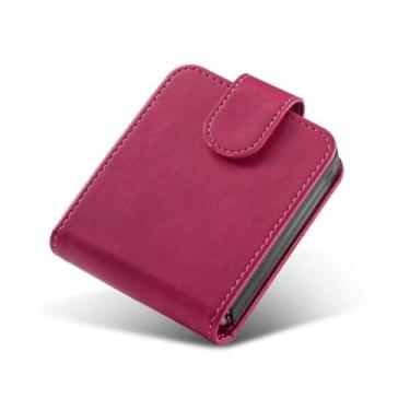 Imagem de Capa de couro padrão para Samsung Galaxy Z Flip 5 4 5G Flip5 Flip3 Capa com slot para cartão Carteira com suporte de pele capa ultrafina, rosa choque, para Samsung Z Flip4
