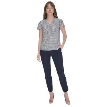 Imagem de Tommy Hilfiger Blusa feminina de malha de manga curta, Marfim/meia-noite, M