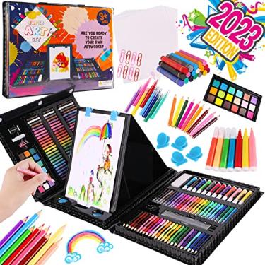 Imagem de Alloytop Lápis de cor com 226 peças de arte e artesanato – Kit de colorir com desenho de pintura para adolescentes, crianças, meninos e crianças, idades 4 5 6 7 8 9 10 11 12 anos com giz pastéis a óleo