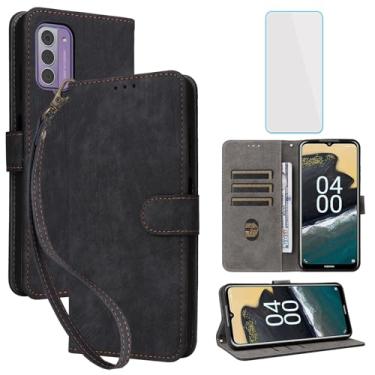 Imagem de IUQXU Capa carteira para celular Nokia C300 com protetor de tela [bloqueio RFID] couro flip suporte para cartão de pulso masculino feminino capa para celular para Nokia N155DL C 300 4G preta