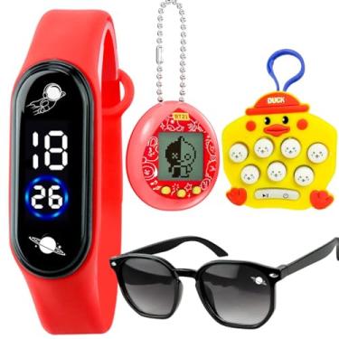 Imagem de Relógio Bracelete Digital Infantil LED Divertido Com Óculos de Sol Reforçado com Lentes de Proteção Solar UV400 Acompanha Brinquedo Super Legal e Animado Muita Diversão Presente Dia das Crianças e Aniversário