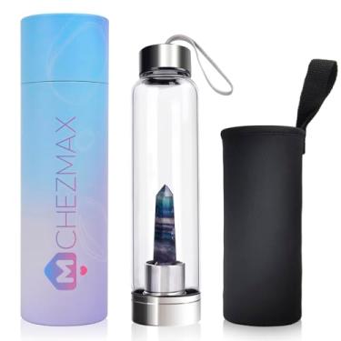 Imagem de ChezMax Garrafa de água de vidro cristal, garrafa de água de vidro com centro de cristal natural mutável, garrafa de água de pedra preciosa de quartzo natural
